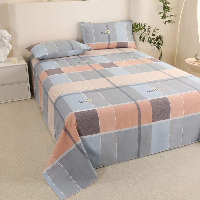 91家纺网 家纺一手货源 找家纺 棉乐町家居 2025新款三枚段条卷边老粗布床单套件 尚雅格调-原棉款