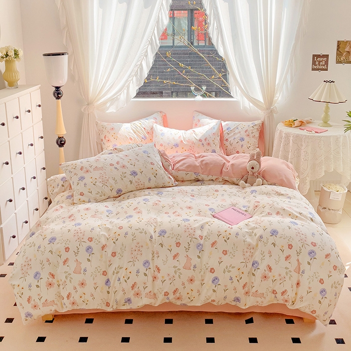 91家纺网 家纺一手货源 找家纺 优选良品 2025新款直播爆款母婴级水洗皱皱棉四件套小碎花被套床笠款三件套 纳里庄园