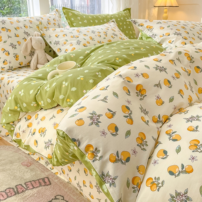 91家纺网 家纺一手货源 找家纺 绵庭家纺 2024新款AB版12868全棉印花单被套 蜜橙
