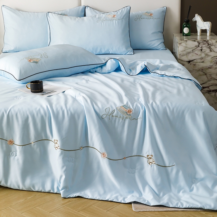 91家纺网 家纺一手货源 找家纺 丝印良品 2024新款大牌风水洗真丝绣花床笠被套夏被四件套公主日记系列-风格二 公主日记-风铃兰