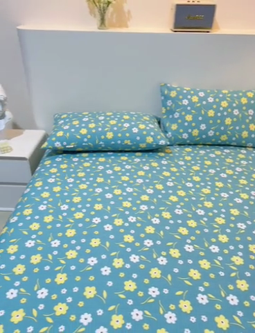 91家纺网 家纺一手货源 找家纺 棉乐町家居 2025新款三枚段条卷边老粗布床单套件 繁花热情-原棉款