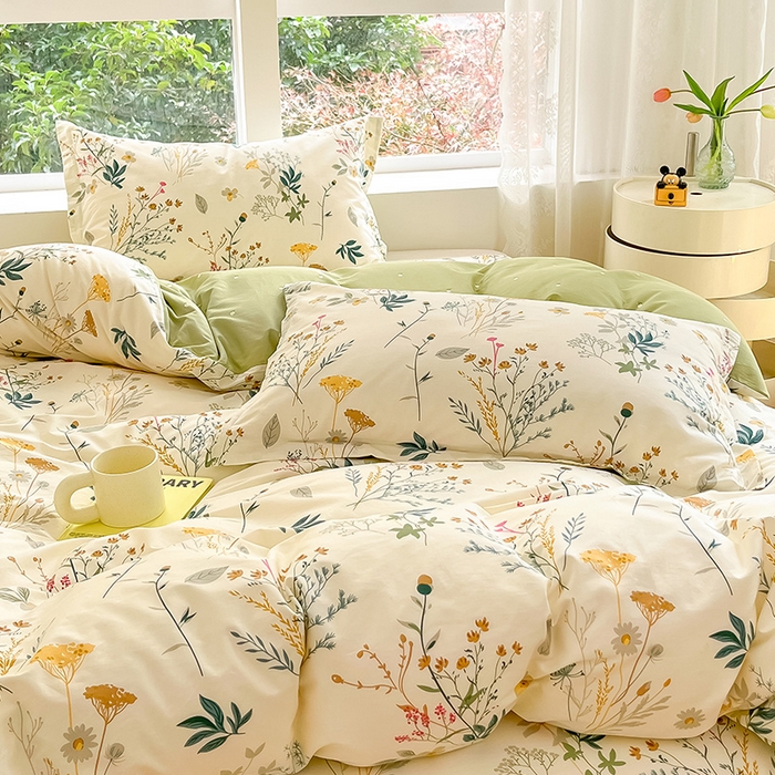 91家纺网 家纺一手货源 找家纺 绵庭家纺 2024新款AB版12868全棉印花单枕套 东篱桔梗