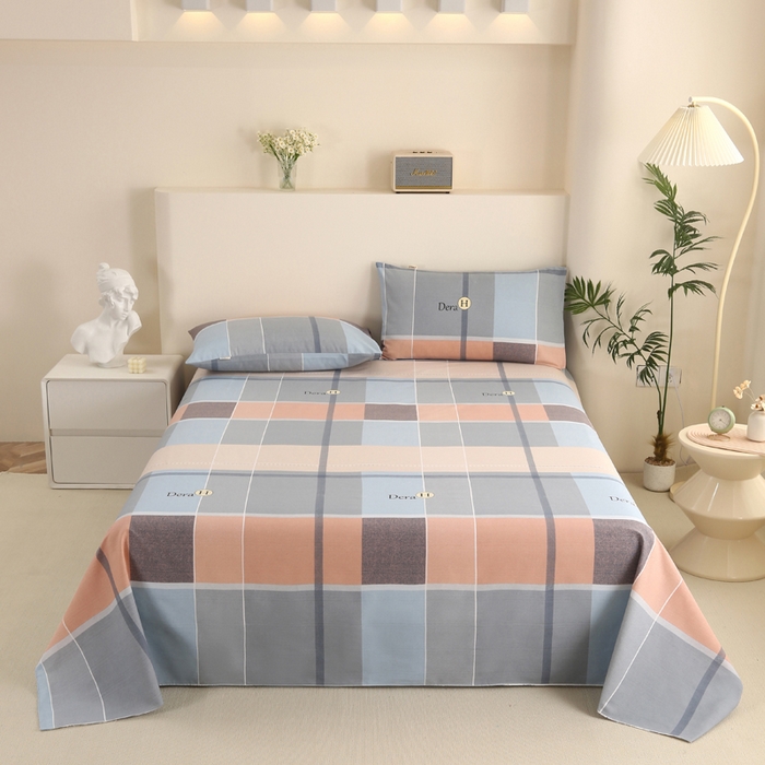 91家纺网 家纺一手货源 找家纺 棉乐町家居 2025新款三枚段条卷边老粗布床单套件 尚雅格调-原棉款