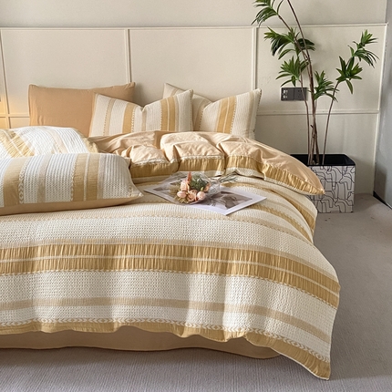 ab家纺 2024新款彩条双层纱提花四件套 格调杏