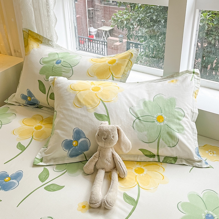 91家纺网 家纺一手货源 找家纺 绵庭家纺 2024新款AB版12868全棉印花单床笠  惊鸿仙子绿