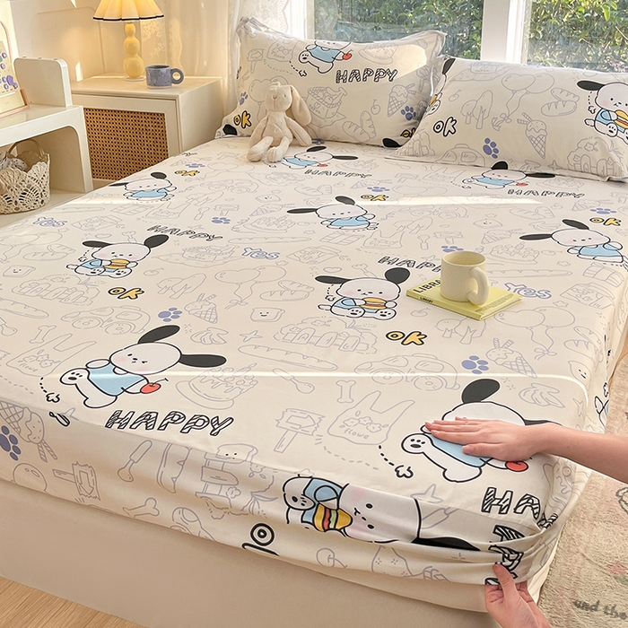 91家纺网 家纺一手货源 找家纺 绵庭家纺 2024新款AB版12868全棉印花单床笠  蓝色小狗