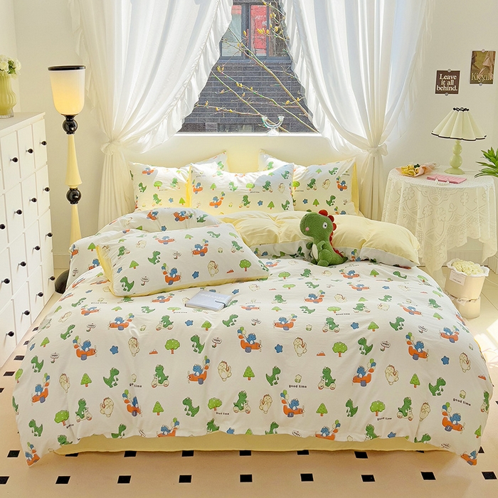 91家纺网 家纺一手货源 找家纺 优选良品 2025新款直播爆款母婴级水洗皱皱棉四件套小碎花被套床笠款三件套 森林世界