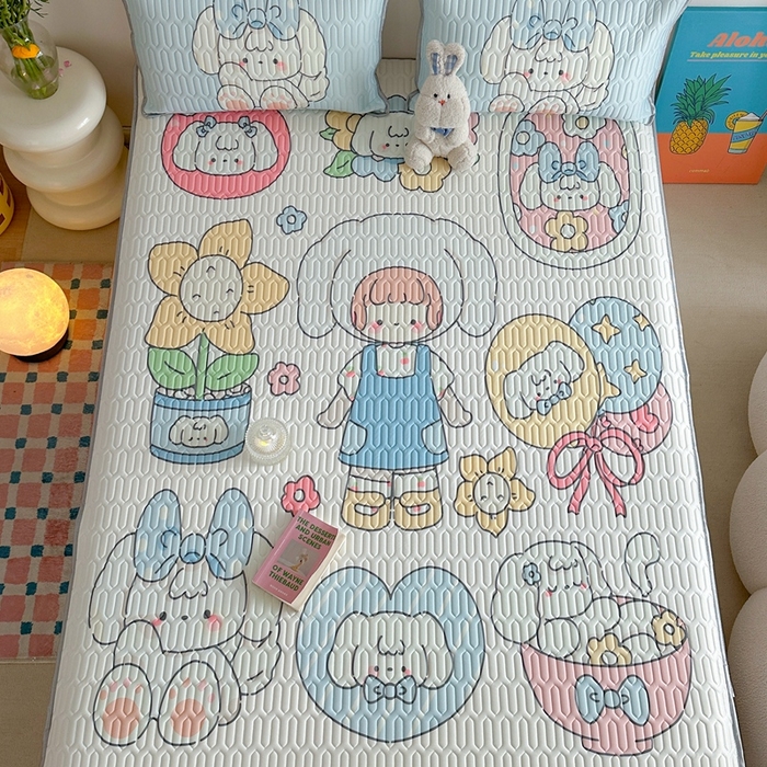 91家纺网 家纺一手货源 找家纺 美乐迪 2024新款大版乳胶凉席 蓝色女孩