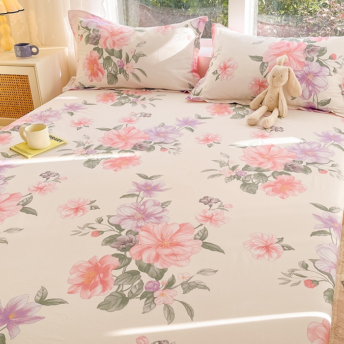 91家纺网 家纺一手货源 找家纺 绵庭家纺 2024新款AB版12868全棉印花单床笠  水榭听香-米