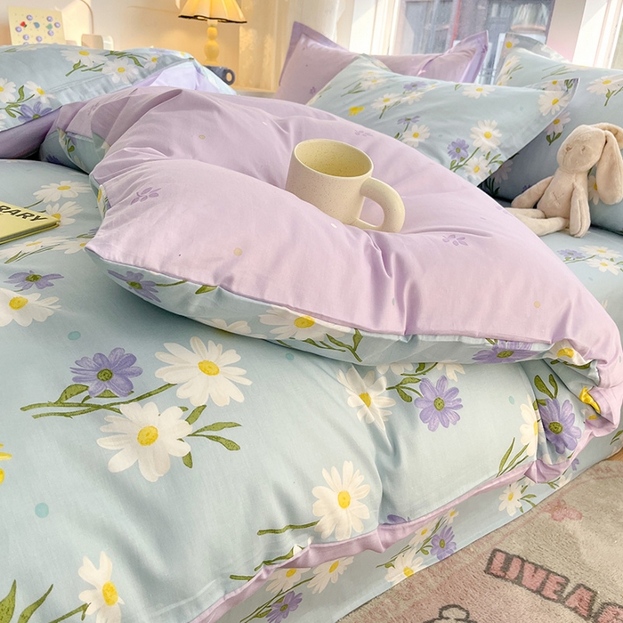 91家纺网 家纺一手货源 找家纺 绵庭家纺 2024新款AB版12868全棉印花单被套 田苑花间