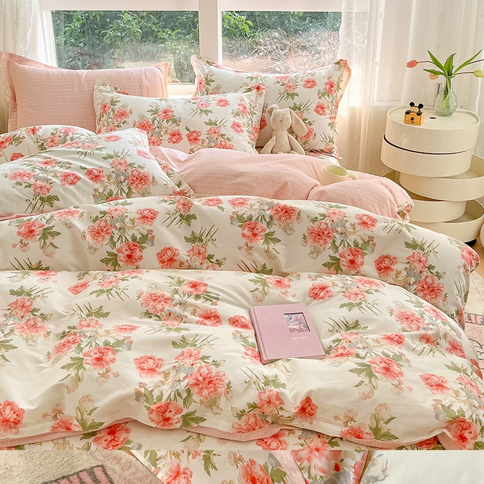 91家纺网 家纺一手货源 找家纺 绵庭家纺 2024新款AB版全棉印花系列四件套 叶语初晴