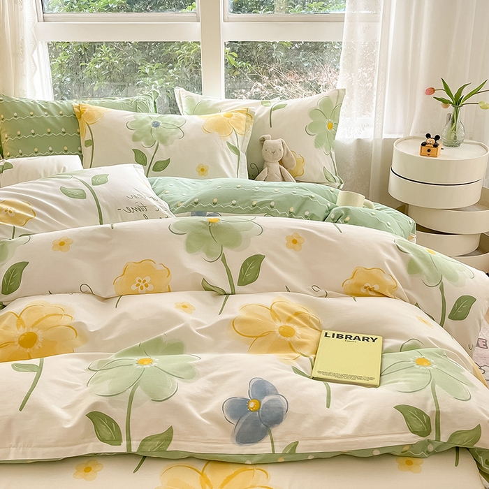 91家纺网 家纺一手货源 找家纺 绵庭家纺 2024新款AB版12868全棉印花单被套 惊鸿仙子绿