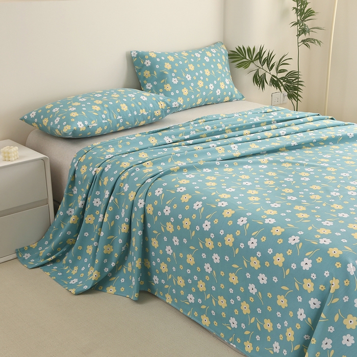 91家纺网 家纺一手货源 找家纺 棉乐町家居 2025新款三枚段条卷边老粗布床单套件 繁花热情-原棉款