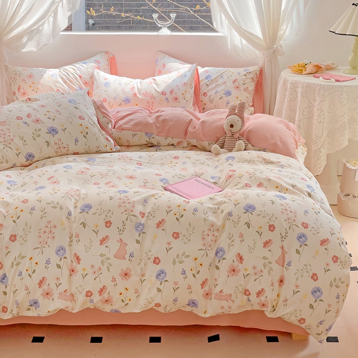 91家纺网 家纺一手货源 找家纺 优选良品 2025新款直播爆款母婴级水洗皱皱棉四件套小碎花被套床笠款三件套 纳里庄园