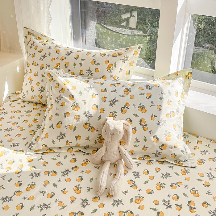 91家纺网 家纺一手货源 找家纺 绵庭家纺 2024新款AB版12868全棉印花单床笠  蜜橙