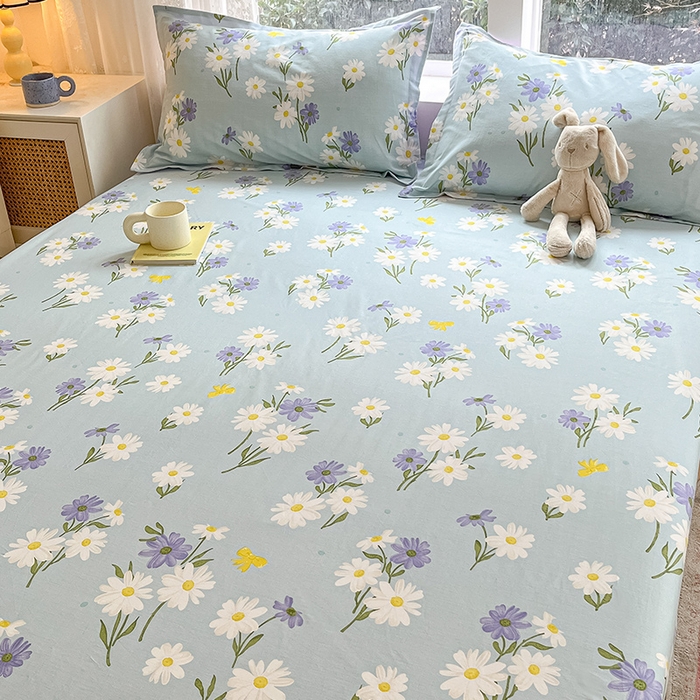 91家纺网 家纺一手货源 找家纺 绵庭家纺 2024新款AB版12868全棉印花单床笠  田苑花间