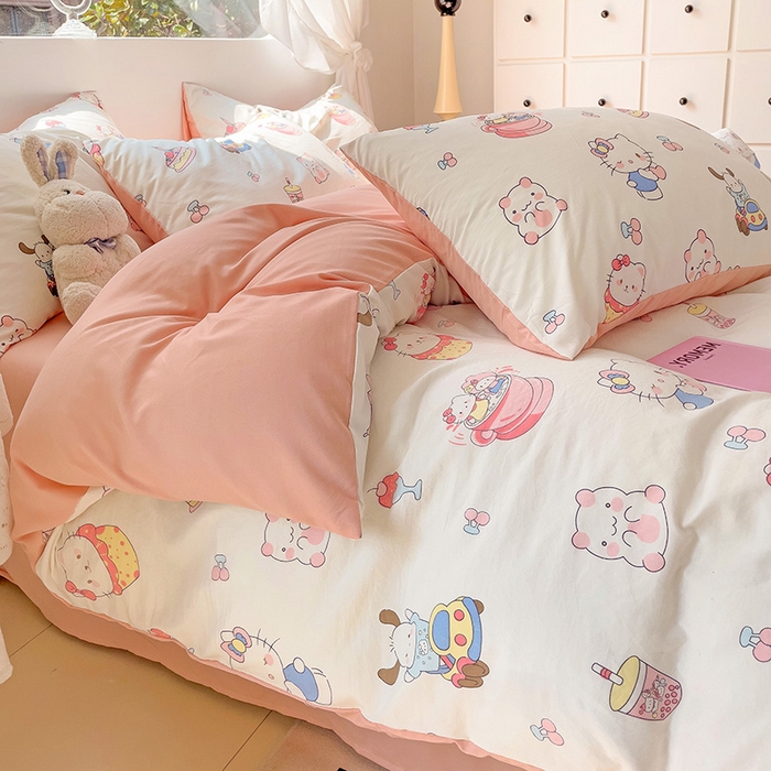 91家纺网 家纺一手货源 找家纺 优选良品 2025新款直播爆款母婴级水洗皱皱棉四件套小碎花被套床笠款三件套 动物乐园