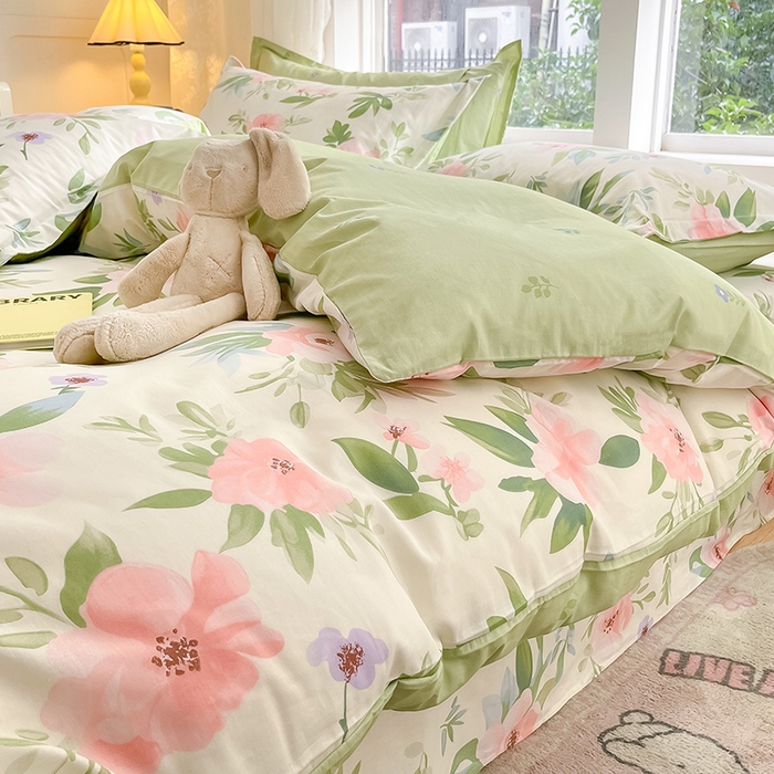 91家纺网 家纺一手货源 找家纺 绵庭家纺 2024新款AB版全棉印花系列四件套 繁花漫熳