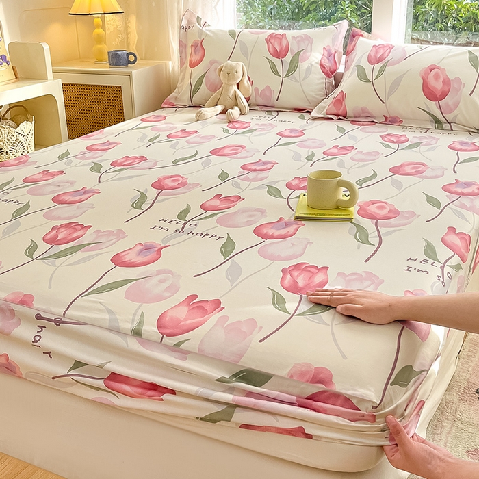 91家纺网 家纺一手货源 找家纺 绵庭家纺 2024新款AB版12868全棉印花单床笠  花梦里