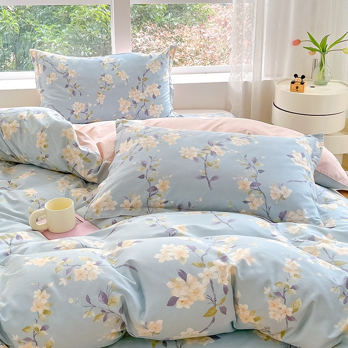 91家纺网 家纺一手货源 找家纺 绵庭家纺 2024新款AB版全棉印花系列四件套 杏花微雨