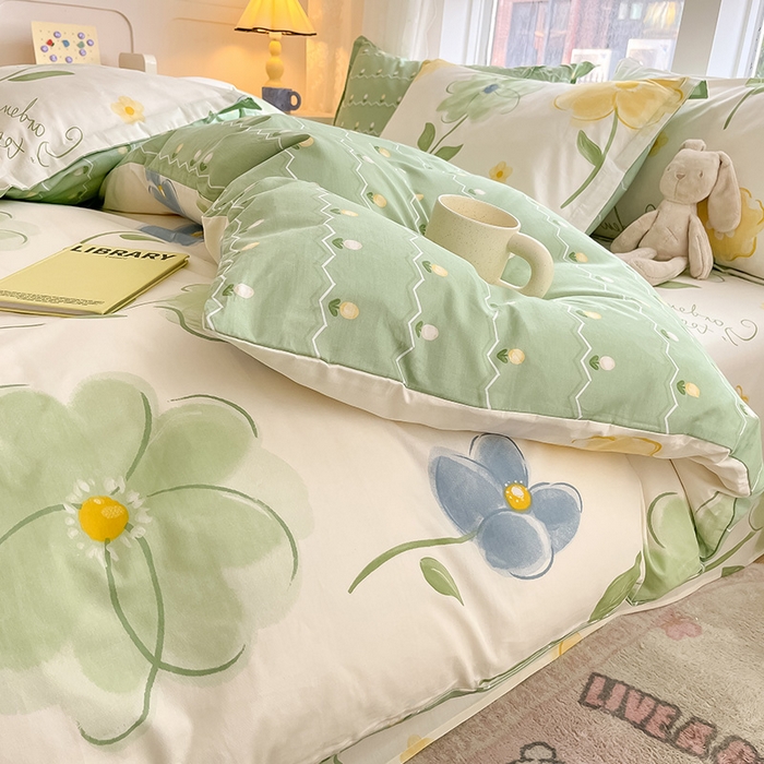 91家纺网 家纺一手货源 找家纺 绵庭家纺 2024新款AB版12868全棉印花单被套 惊鸿仙子绿