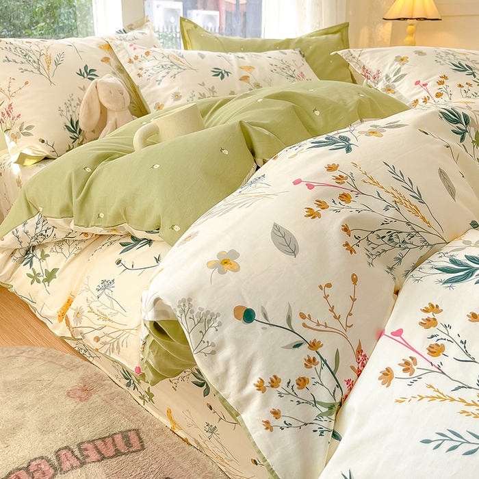 91家纺网 家纺一手货源 找家纺 绵庭家纺 2024新款AB版12868全棉印花单被套 东篱桔梗