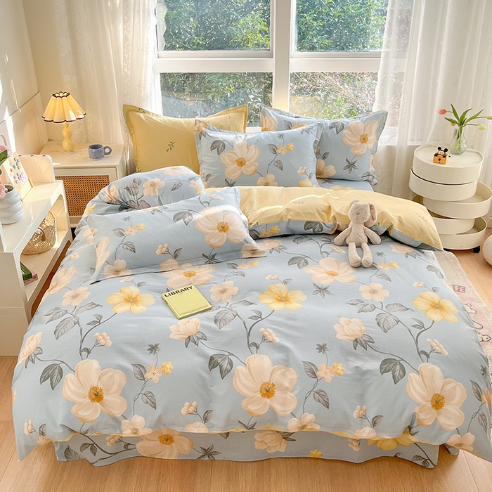 91家纺网 家纺一手货源 找家纺 绵庭家纺 2024新款AB版全棉印花系列四件套 雅致花都