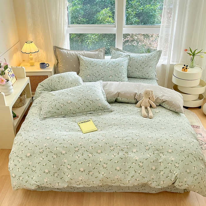 91家纺网 家纺一手货源 找家纺 绵庭家纺 2024新款AB版全棉印花系列四件套 盛夏茶花