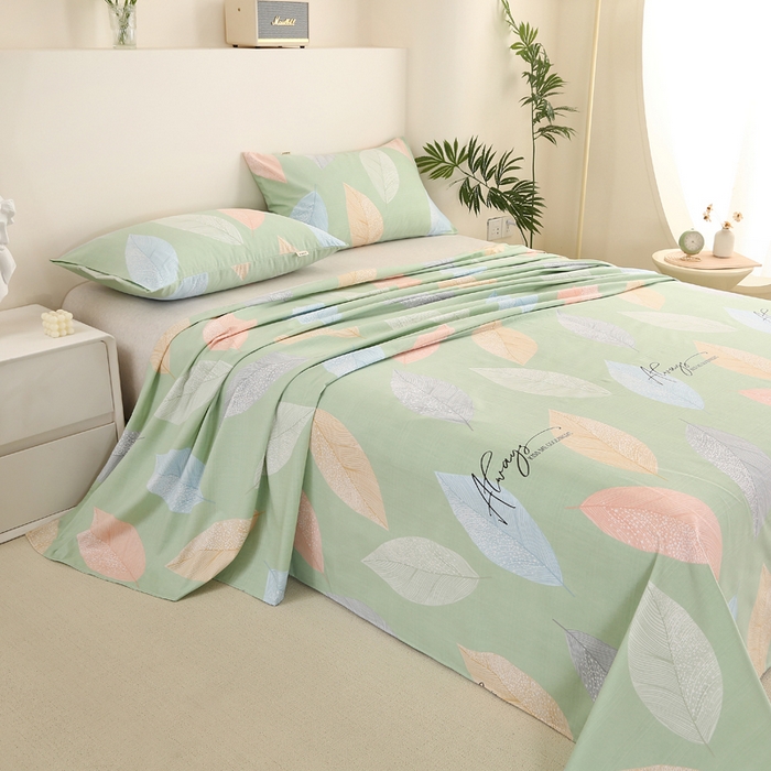 91家纺网 家纺一手货源 找家纺 棉乐町家居 2025新款三枚段条卷边老粗布床单套件 恋叶-原棉款