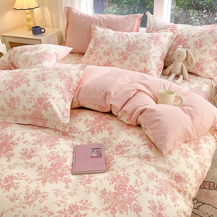 91家纺网 家纺一手货源 找家纺 绵庭家纺 2024新款AB版12868全棉印花单被套 藤蔓花影-粉