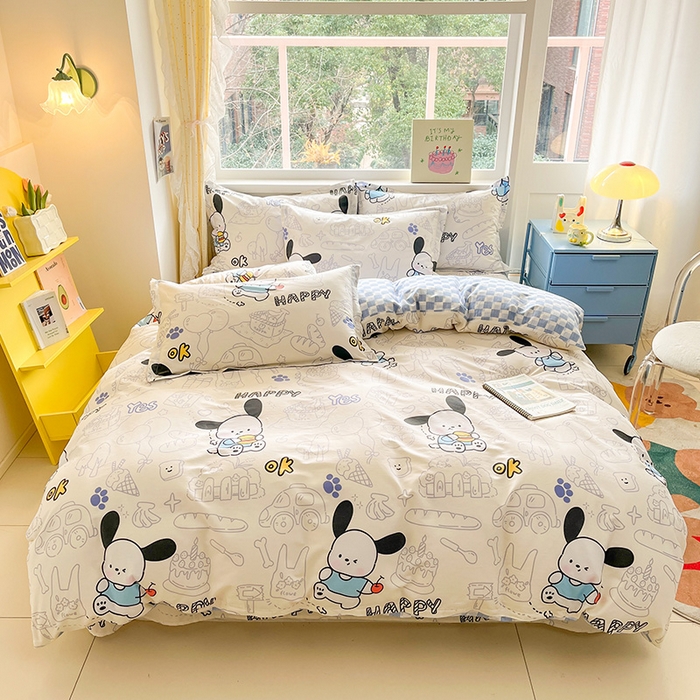 91家纺网 家纺一手货源 找家纺 绵庭家纺 2024新款AB版全棉印花系列四件套 蓝色小狗