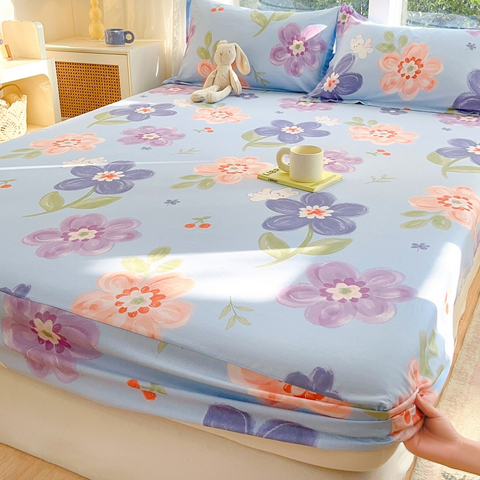 91家纺网 家纺一手货源 找家纺 绵庭家纺 2024新款AB版12868全棉印花单床笠  繁花似锦