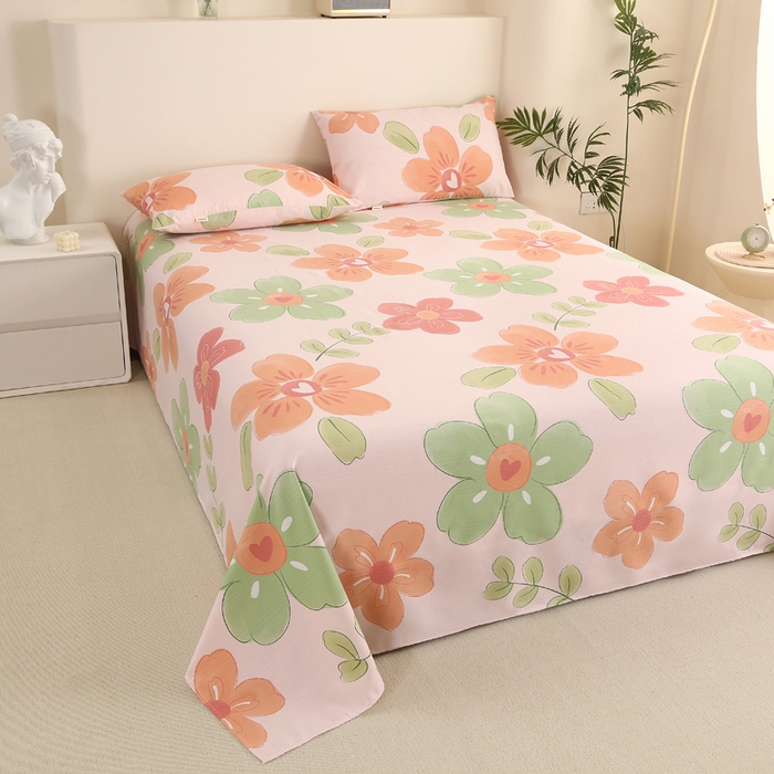 91家纺网 家纺一手货源 找家纺 棉乐町家居 2025新款三枚段条卷边老粗布床单套件 花恋曲-原棉款