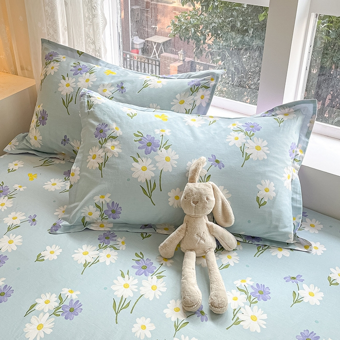 91家纺网 家纺一手货源 找家纺 绵庭家纺 2024新款AB版12868全棉印花单床笠  田苑花间