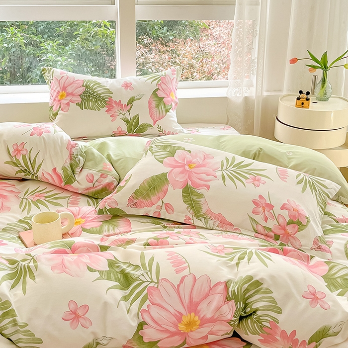 91家纺网 家纺一手货源 找家纺 绵庭家纺 2024新款AB版12868全棉印花单枕套 粉朵华颂