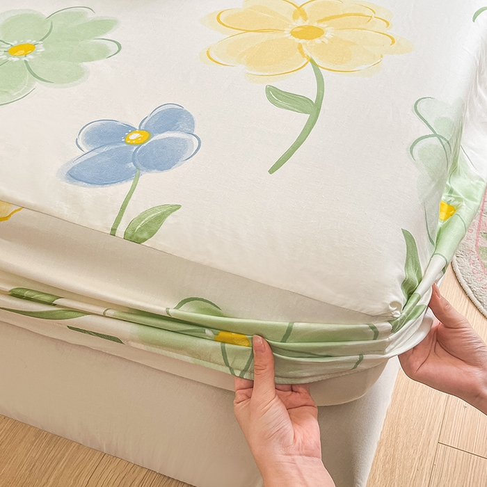 91家纺网 家纺一手货源 找家纺 绵庭家纺 2024新款AB版12868全棉印花单床笠  惊鸿仙子绿