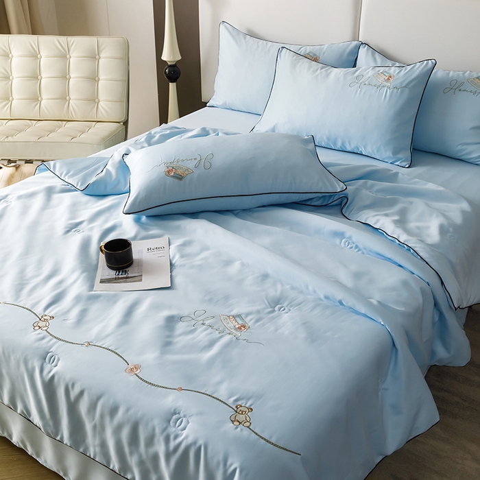 91家纺网 家纺一手货源 找家纺 欧冠家纺 2024新款大牌风水洗真丝绣花床笠被套夏被四件套公主日记系列-风格二 公主日记-风铃兰