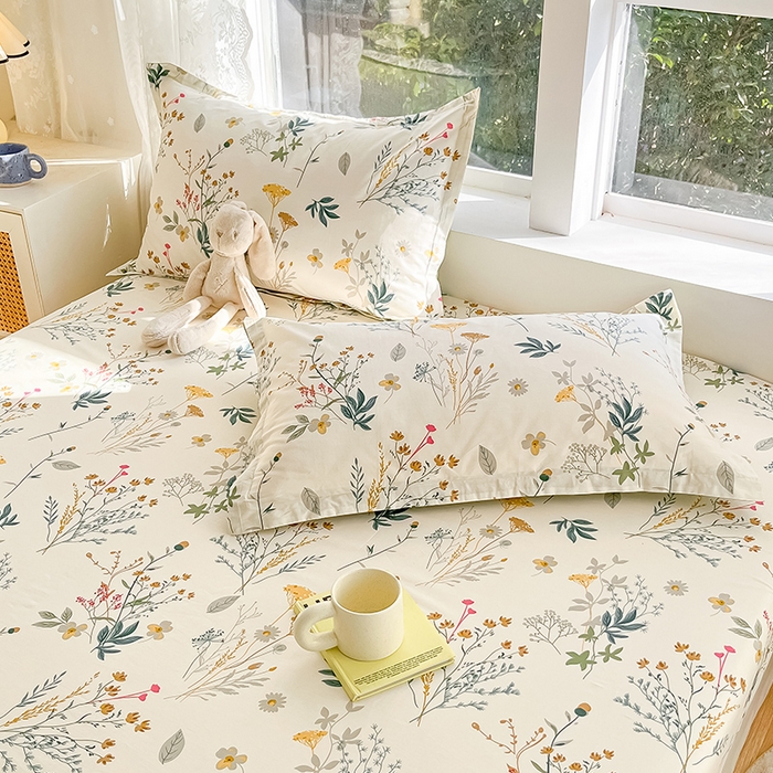 91家纺网 家纺一手货源 找家纺 绵庭家纺 2024新款AB版12868全棉印花单床笠  东篱桔梗