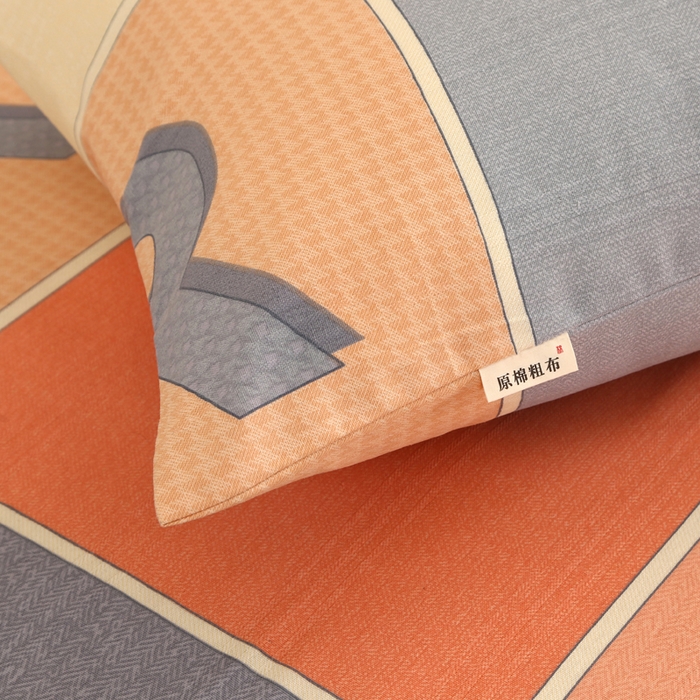 91家纺网 家纺一手货源 找家纺 棉乐町家居 2025新款三枚段条卷边老粗布床单套件 字母风格-原棉款