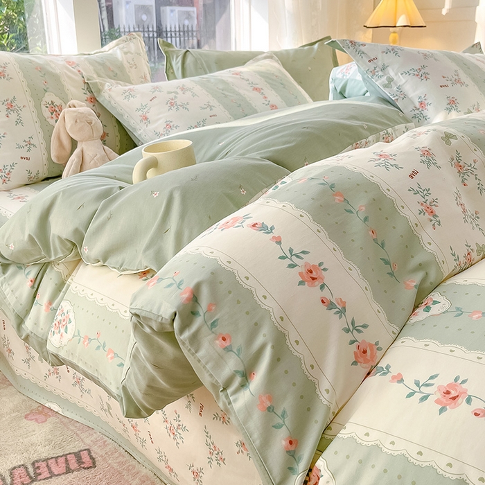 91家纺网 家纺一手货源 找家纺 绵庭家纺 2024新款AB版12868全棉印花单枕套 娴静小花