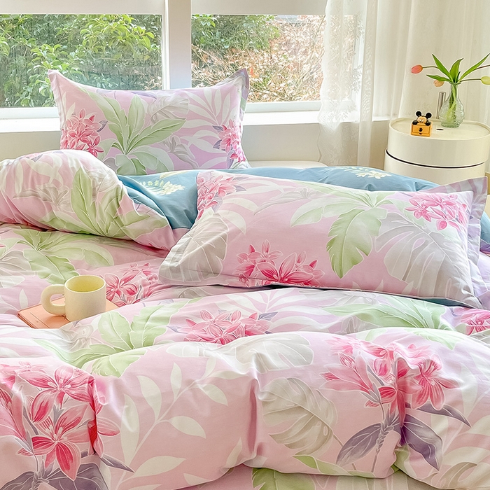 91家纺网 家纺一手货源 找家纺 绵庭家纺 2024新款AB版12868全棉印花单被套 花影缤纷