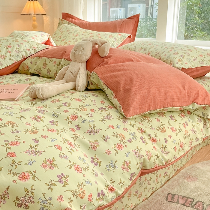 91家纺网 家纺一手货源 找家纺 绵庭家纺 2024新款AB版12868全棉印花单被套 甜蜜花房