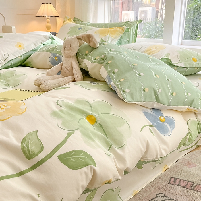 91家纺网 家纺一手货源 找家纺 绵庭家纺 2024新款AB版12868全棉印花单被套 惊鸿仙子绿