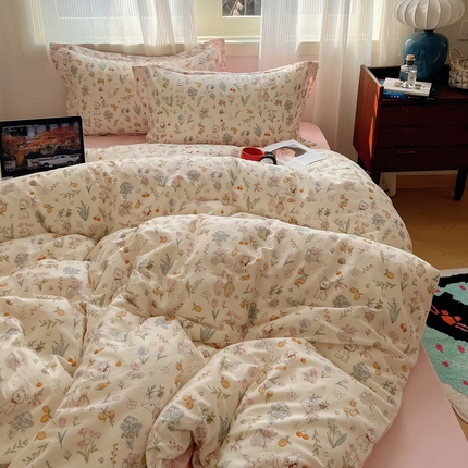 91家纺网 家纺一手货源 找家纺 （总）盛馨 2024全棉高支高密精梳棉小清新碎花四件套纯棉床笠三件套