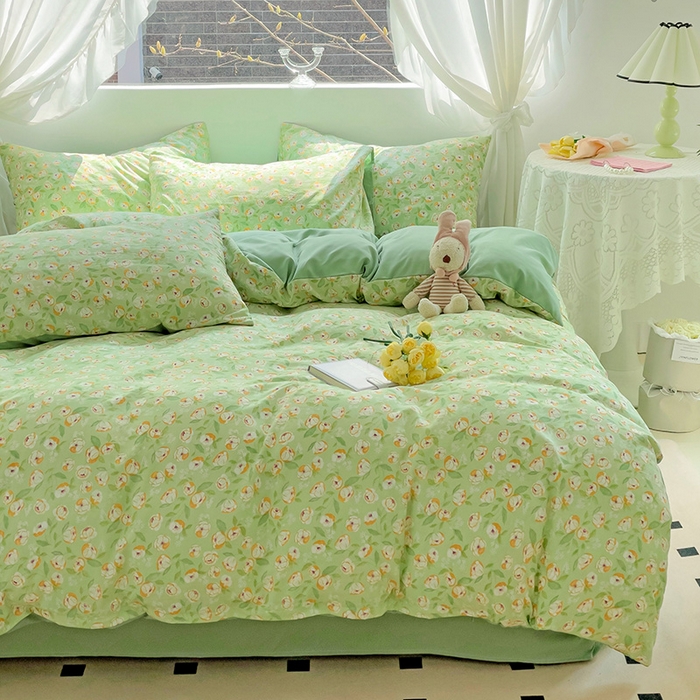 91家纺网 家纺一手货源 找家纺 优选良品 2025新款直播爆款母婴级水洗皱皱棉四件套小碎花被套床笠款三件套 繁花