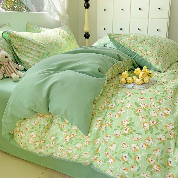 91家纺网 家纺一手货源 找家纺 优选良品 2025新款直播爆款母婴级水洗皱皱棉四件套小碎花被套床笠款三件套 繁花