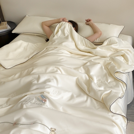 丝印良品 2024新款大牌风水洗真丝绣花床笠被套夏被四件套公主日记系列-风格一 公主日记-月白