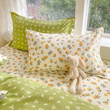 绵庭家纺 2024新款AB版12868全棉印花单枕套 蜜橙