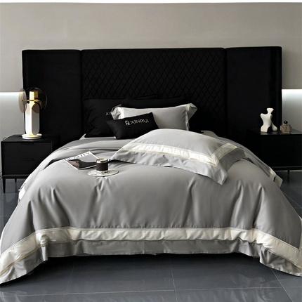 馨蕊 2024新款100S高奢简约长绒棉四件套-克里斯汀 克里斯汀-高级灰