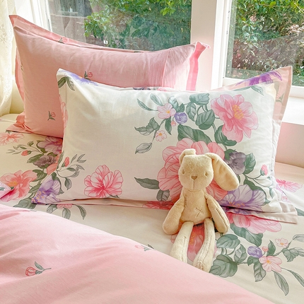 91家纺网 家纺一手货源 找家纺 绵庭家纺 2024新款AB版12868全棉印花单枕套 水榭听香-米